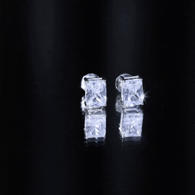Certified 3.7 Carat Cubic Zirconia Emerald Cut Stud Earrings with Screw Back