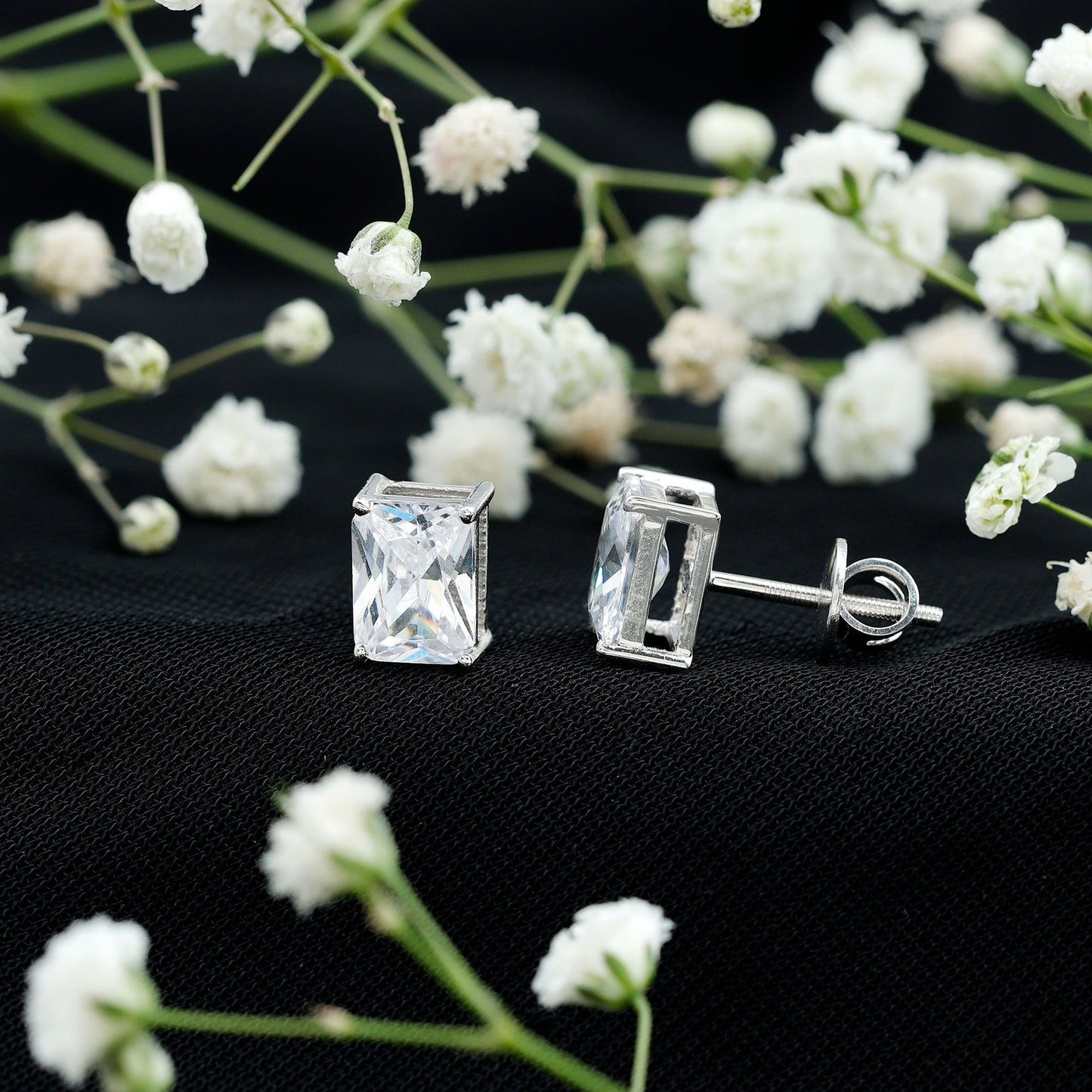 Certified 3.7 Carat Cubic Zirconia Emerald Cut Stud Earrings with Screw Back