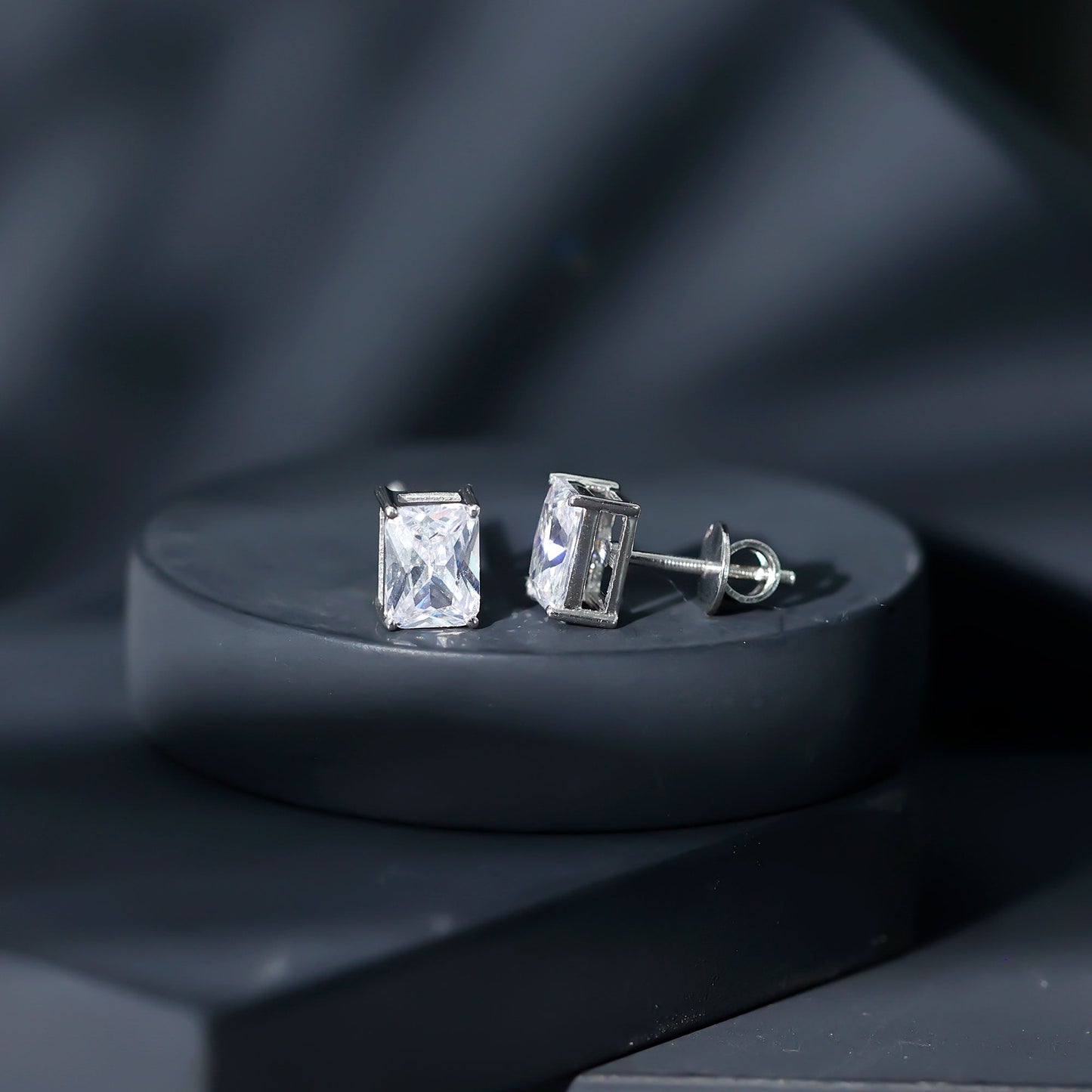 Certified 3.7 Carat Cubic Zirconia Emerald Cut Stud Earrings with Screw Back