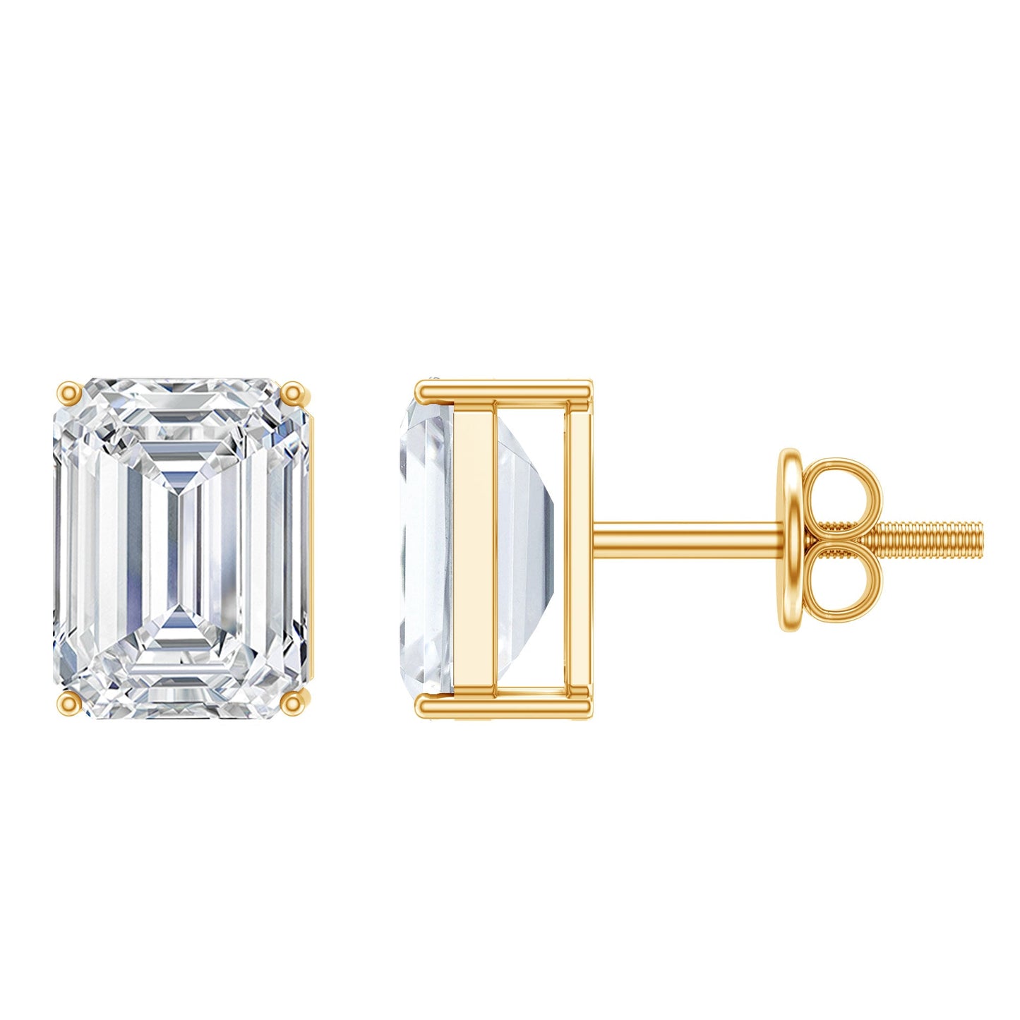 Certified 3.7 Carat Cubic Zirconia Emerald Cut Stud Earrings with Screw Back