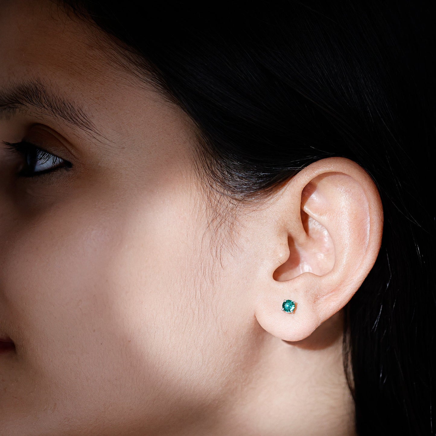 Certified Half Carat Lab Grown Emerald Stud Earrings in Sterling Silver