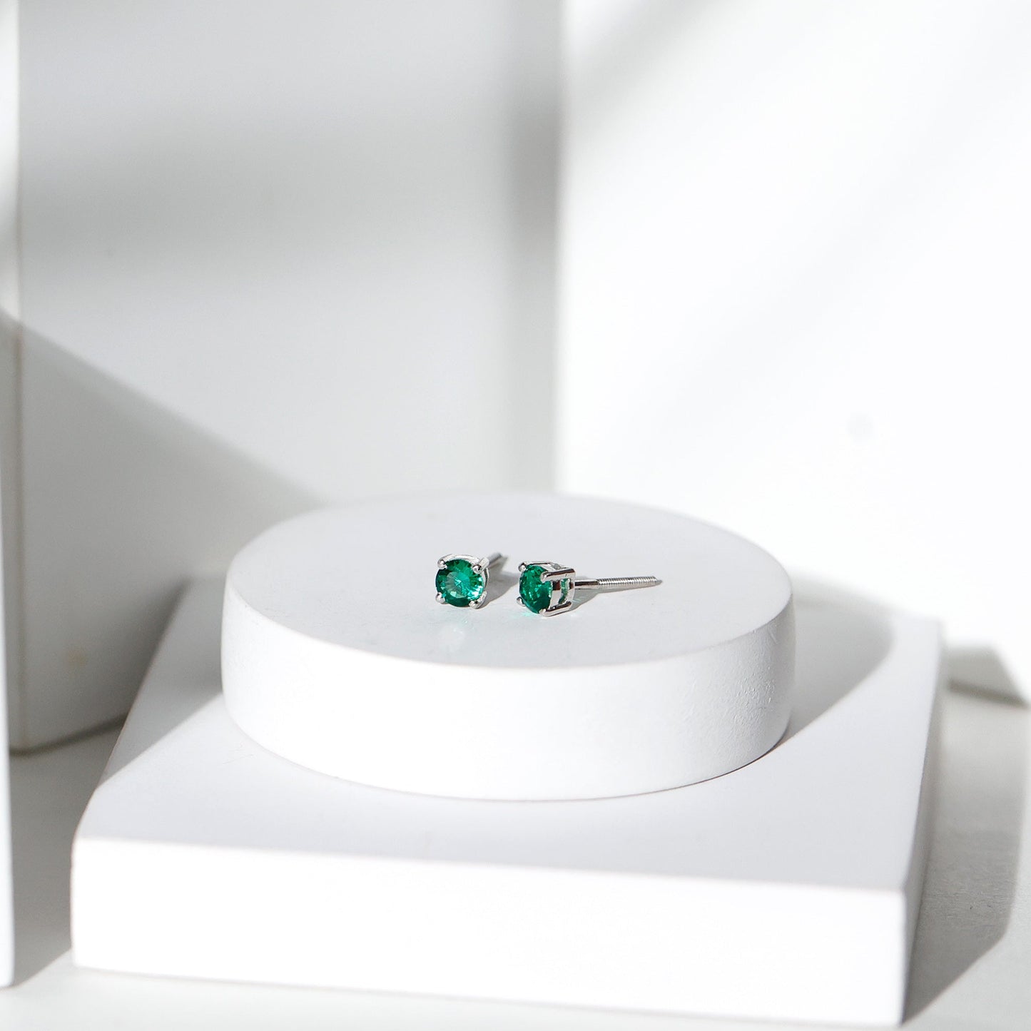 Certified Half Carat Lab Grown Emerald Stud Earrings in Sterling Silver