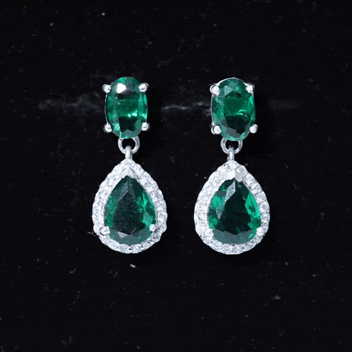 Certified 3 Carat Lab Grown Emerald Bridal Drop Earrings in Silver