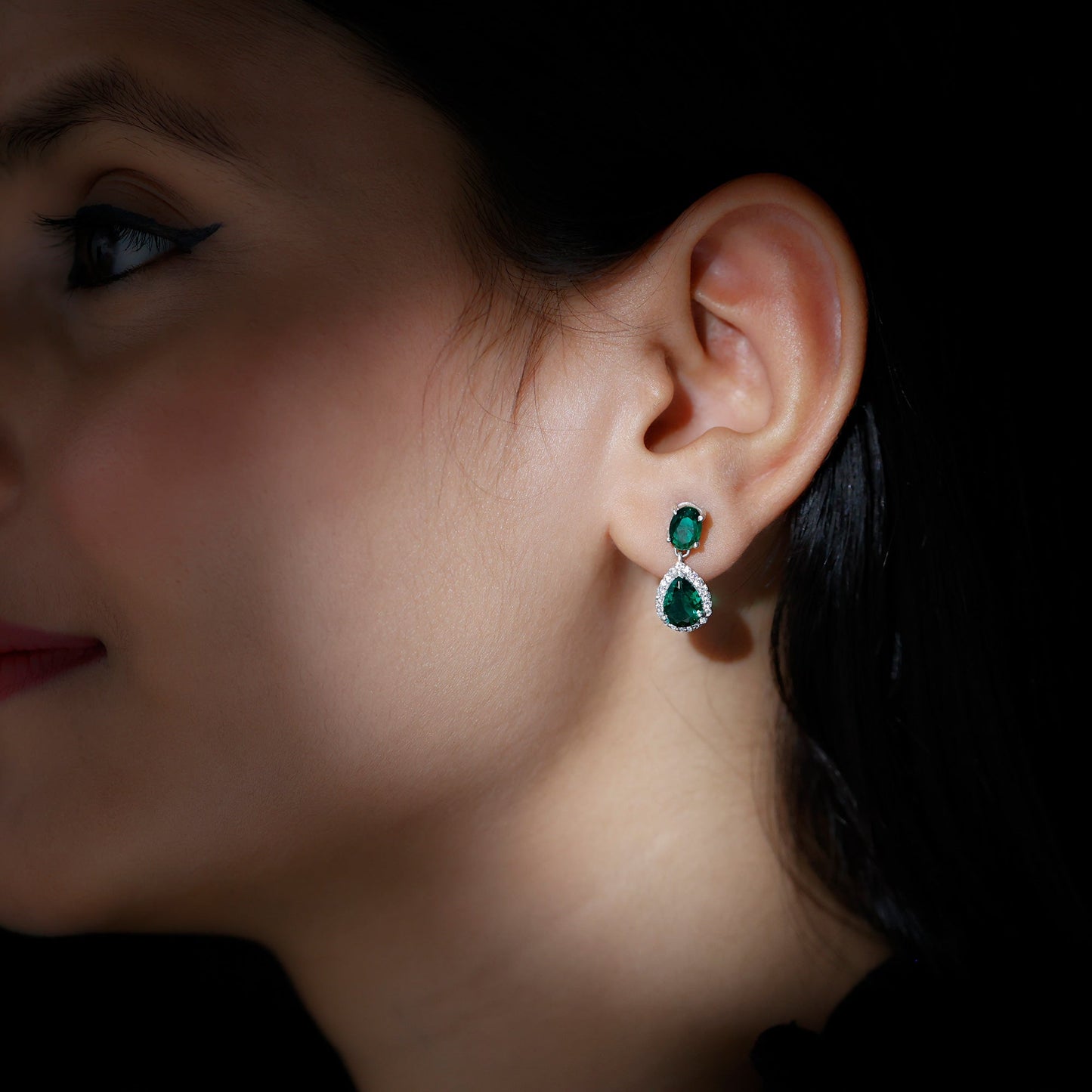 Certified 3 Carat Lab Grown Emerald Bridal Drop Earrings in Silver