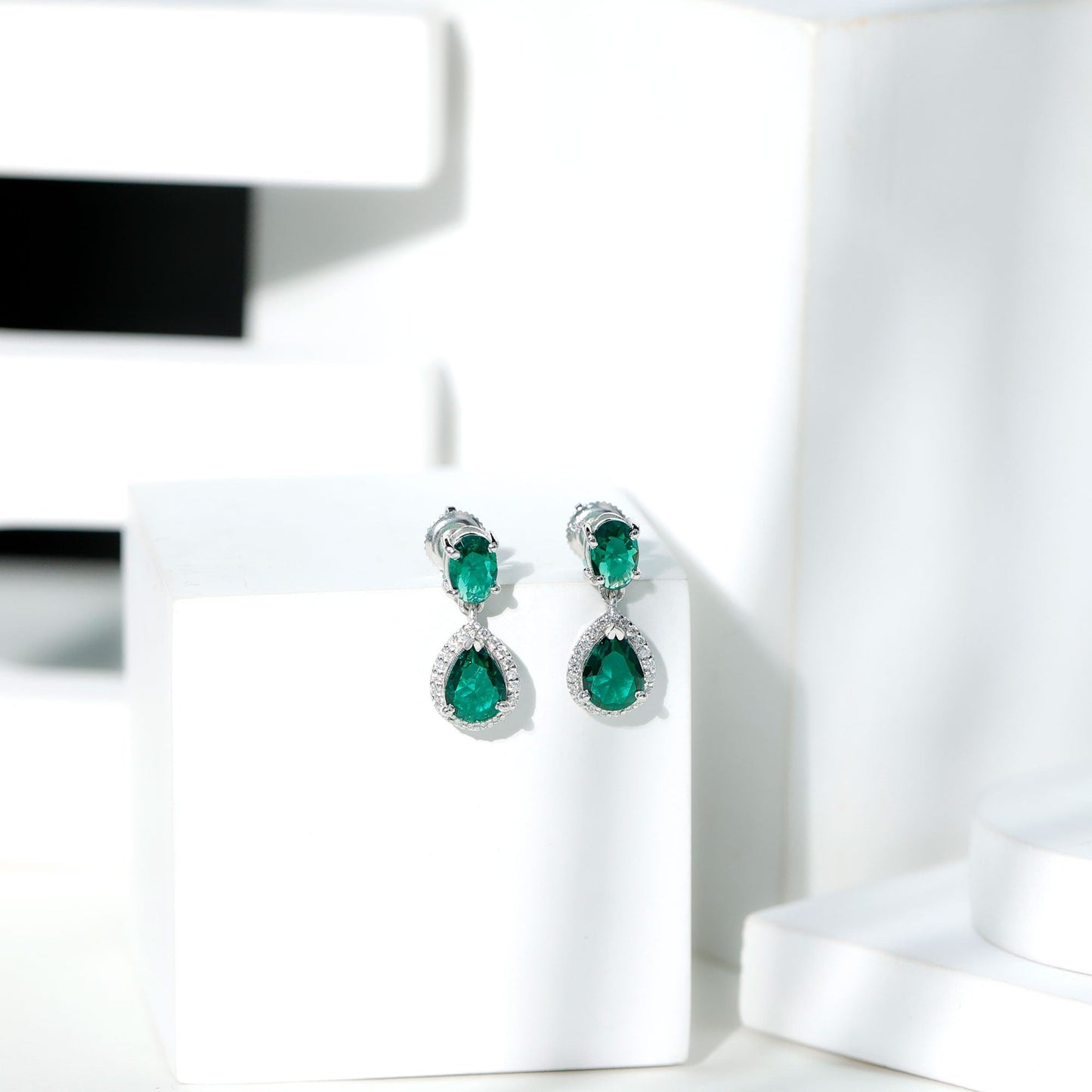 4.25 CT Created Emerald Classic Dangle Earrings with Moissanite