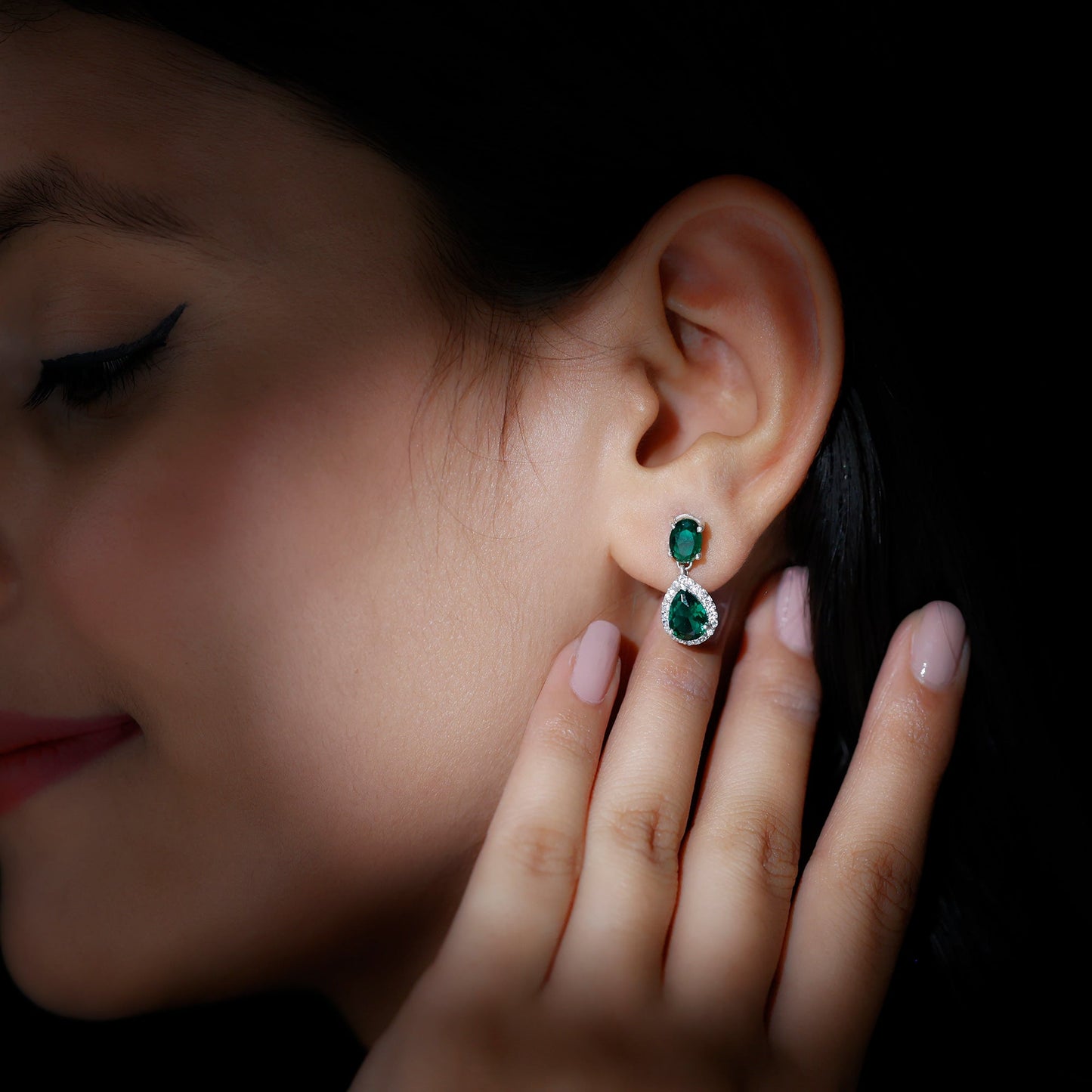 Certified 3 Carat Lab Grown Emerald Bridal Drop Earrings in Silver