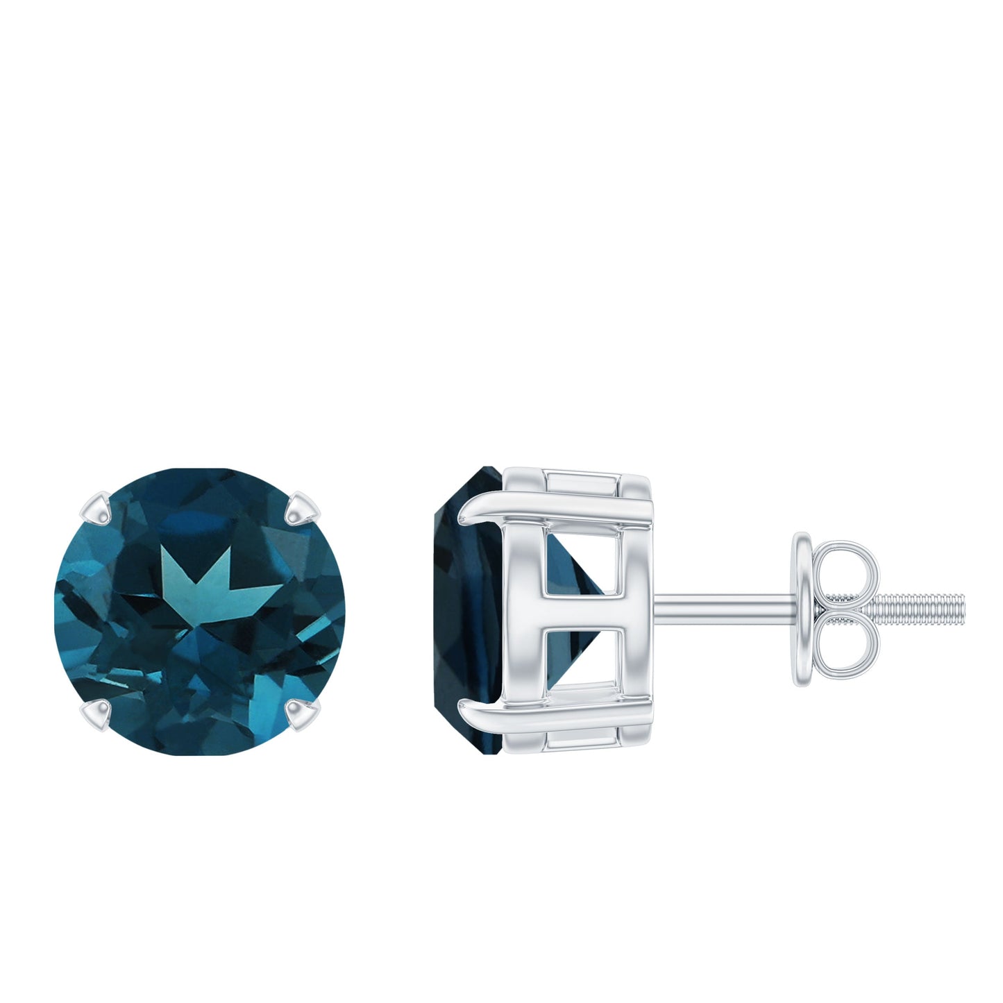 Solitaire 8MM London Blue Topaz Stud Earrings with Screw Backs