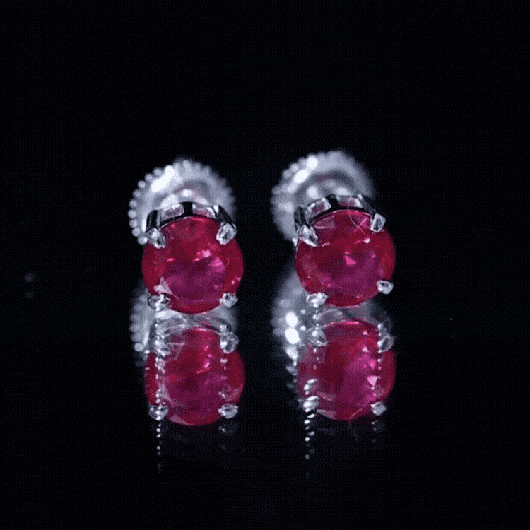 6 MM Round Cut Solitaire Lab Created Ruby Stud Earring for women