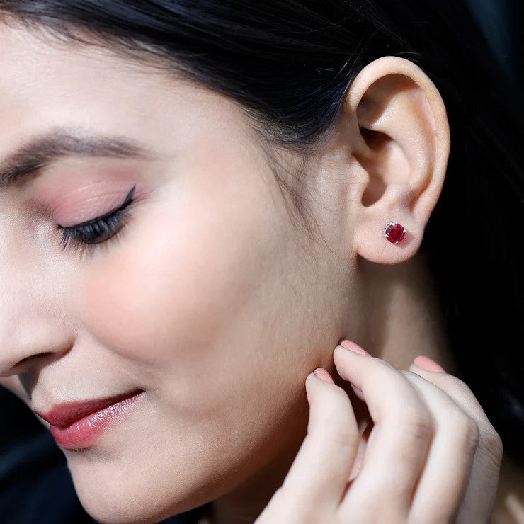 6 MM Round Cut Solitaire Lab Created Ruby Stud Earring for women