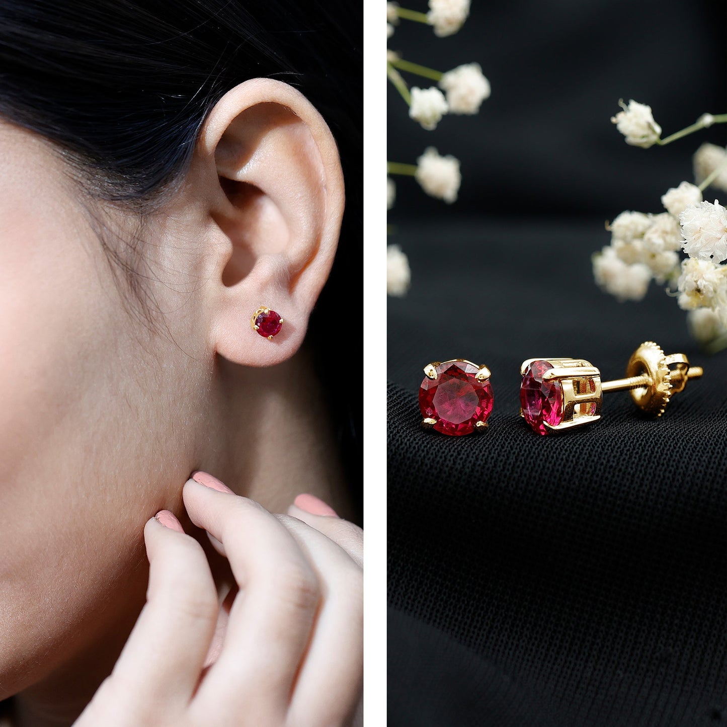 6 MM Round Cut Solitaire Lab Created Ruby Stud Earring for women