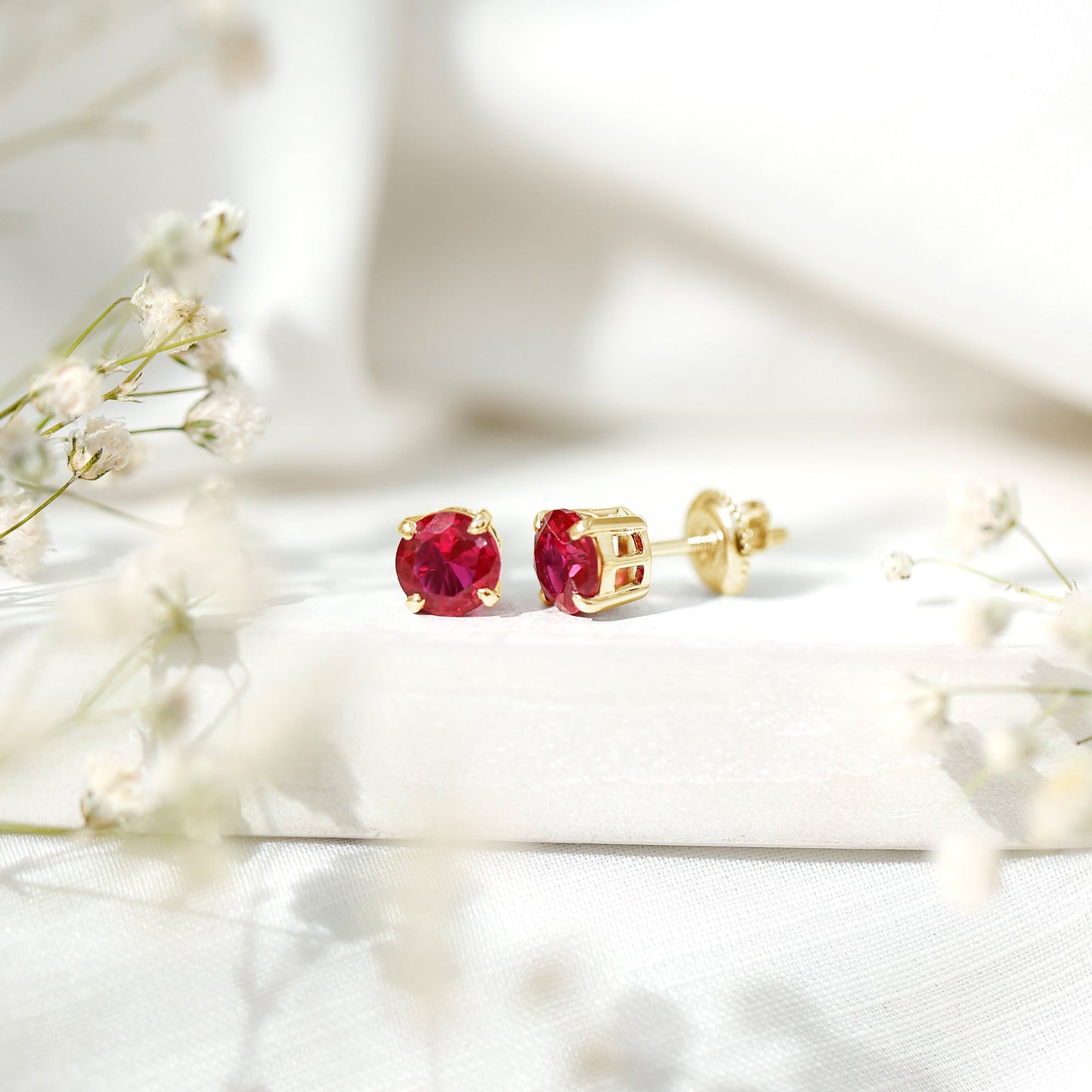 6 MM Round Cut Solitaire Lab Created Ruby Stud Earring for women