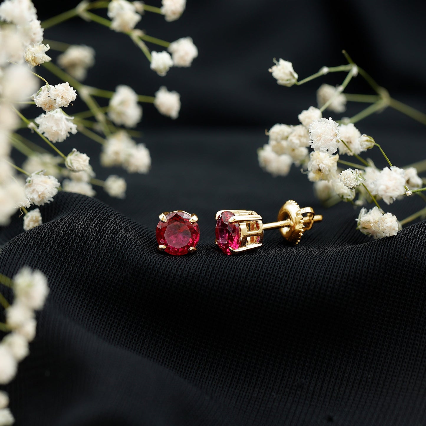 6 MM Round Cut Solitaire Lab Created Ruby Stud Earring for women