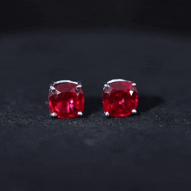 8MM Cushion Cut Created Ruby Solitaire Stud Earrings