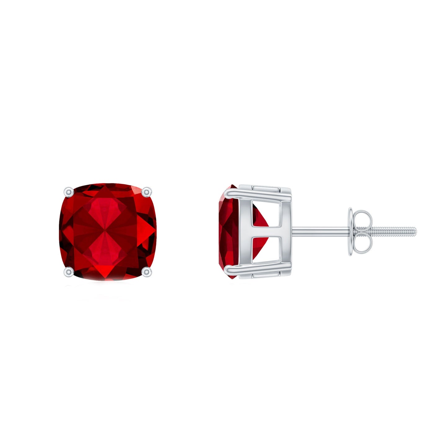 8MM Cushion Cut Created Ruby Solitaire Stud Earrings