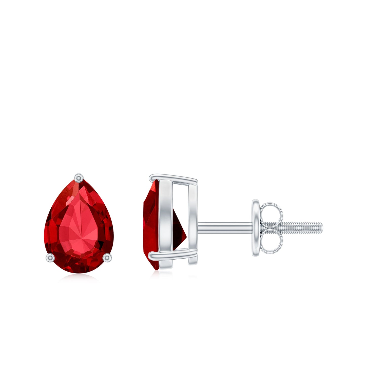 Solitaire 5X7MM Pear Shaped Lab Created Ruby Stud Earrings