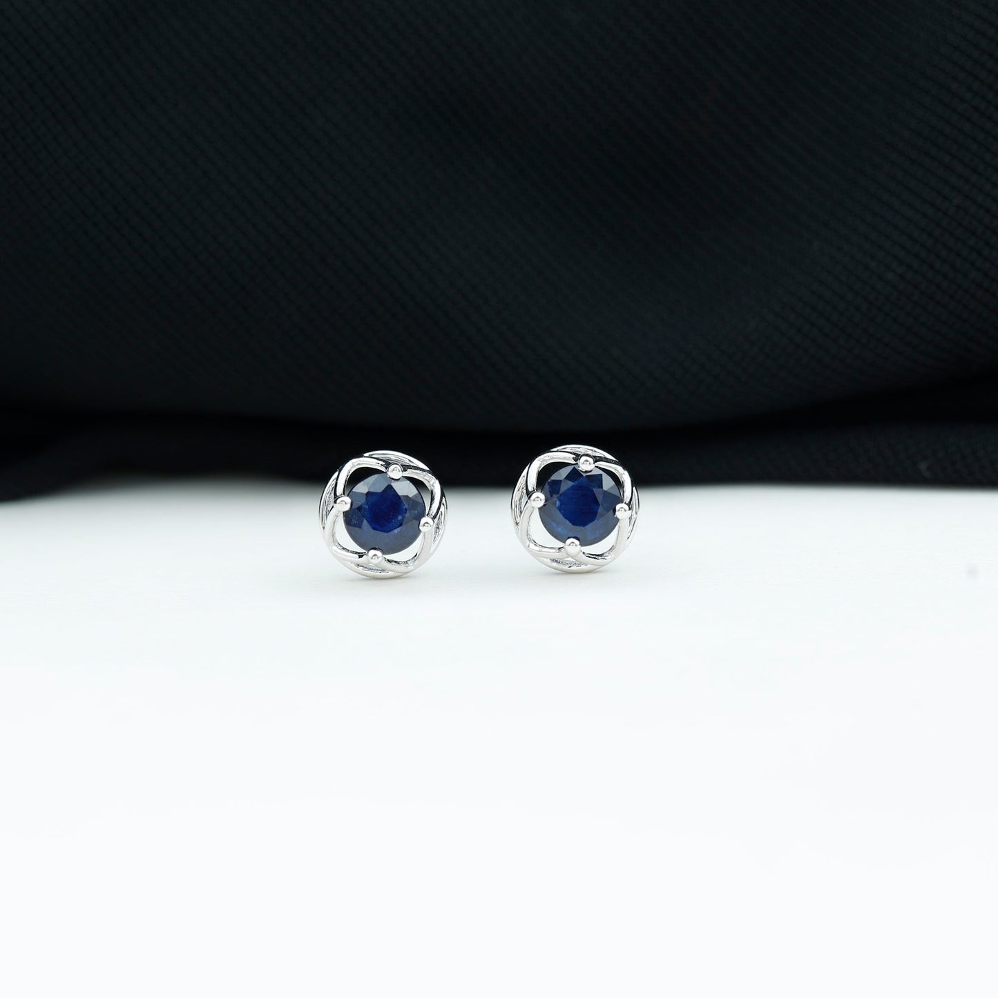 Blue Sapphire Solitaire Vintage Stud Earrings
