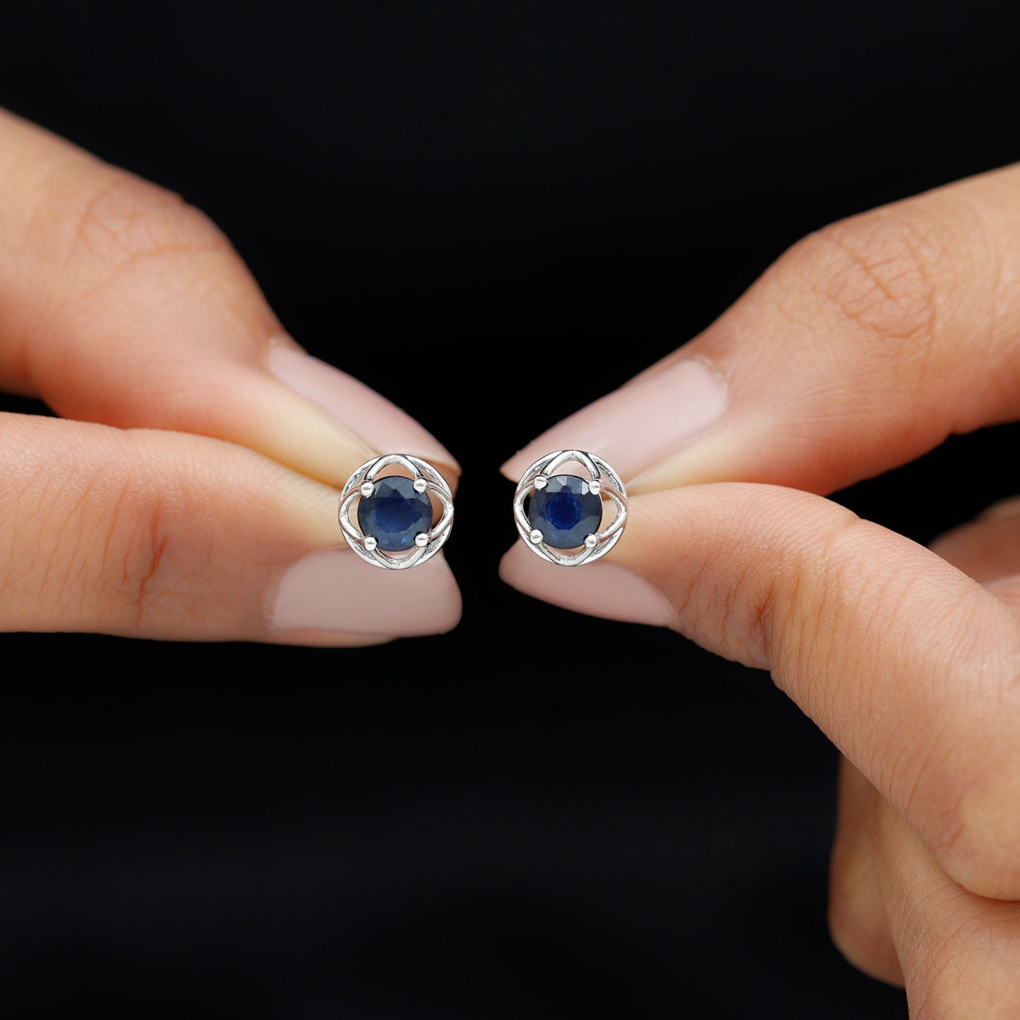 Blue Sapphire Solitaire Vintage Stud Earrings