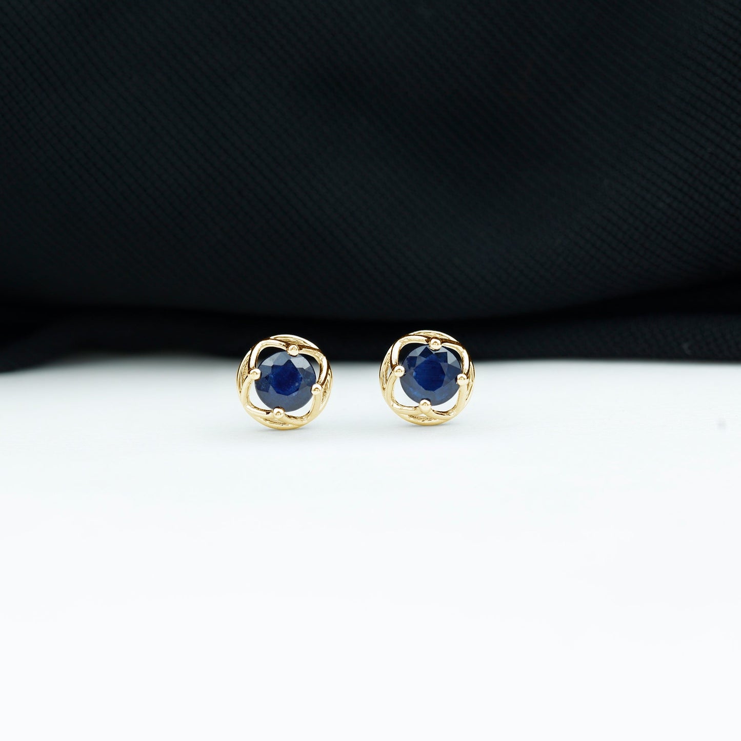 Blue Sapphire Solitaire Vintage Stud Earrings