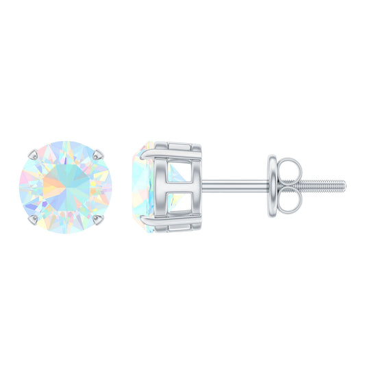 1.6 Carat Solitaire Ethiopian Opal Stud Earrings in Silver