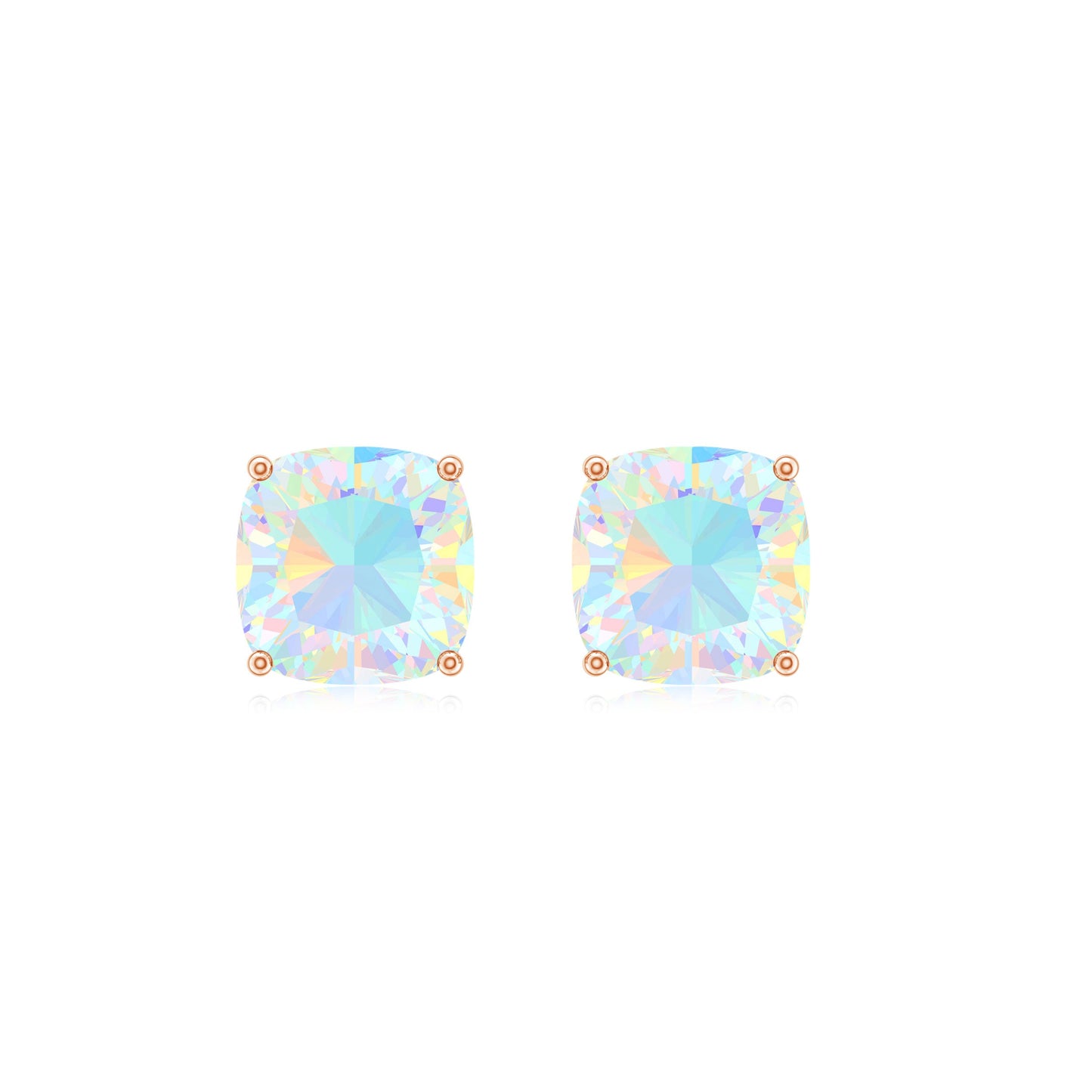 3 Carat Cushion Cut Ethiopian Opal Solitaire Stud Earrings