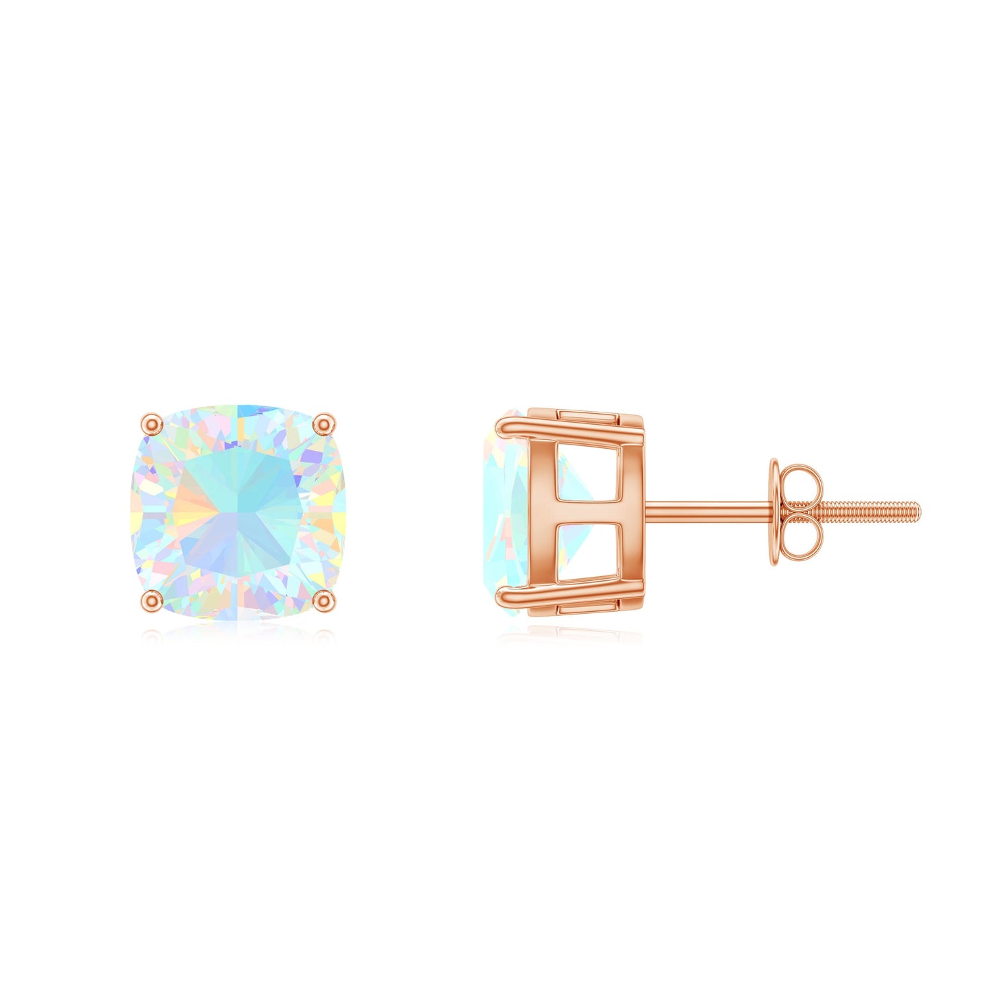 3 Carat Cushion Cut Ethiopian Opal Solitaire Stud Earrings
