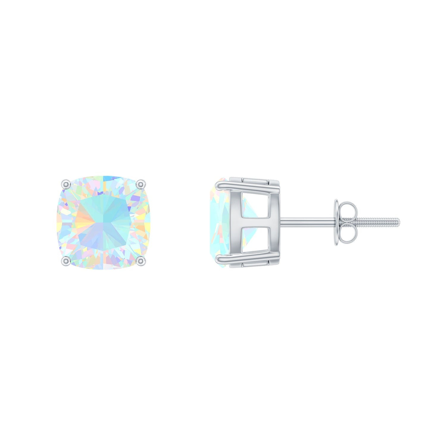 3 Carat Cushion Cut Ethiopian Opal Solitaire Stud Earrings
