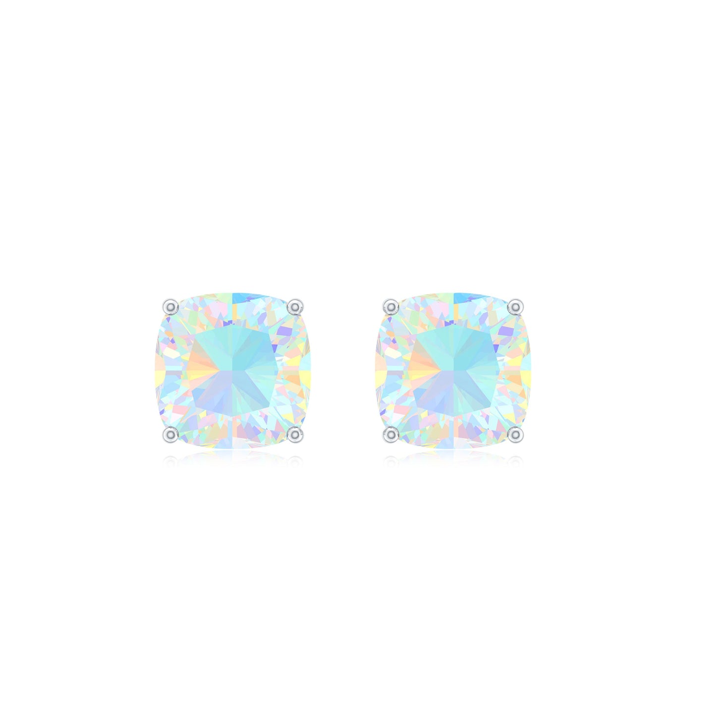 3 Carat Cushion Cut Ethiopian Opal Solitaire Stud Earrings