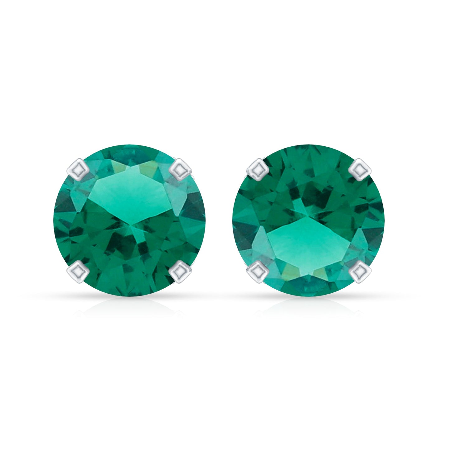 Round Lab Created Emerald Solitaire Stud Earrings with Diamonds