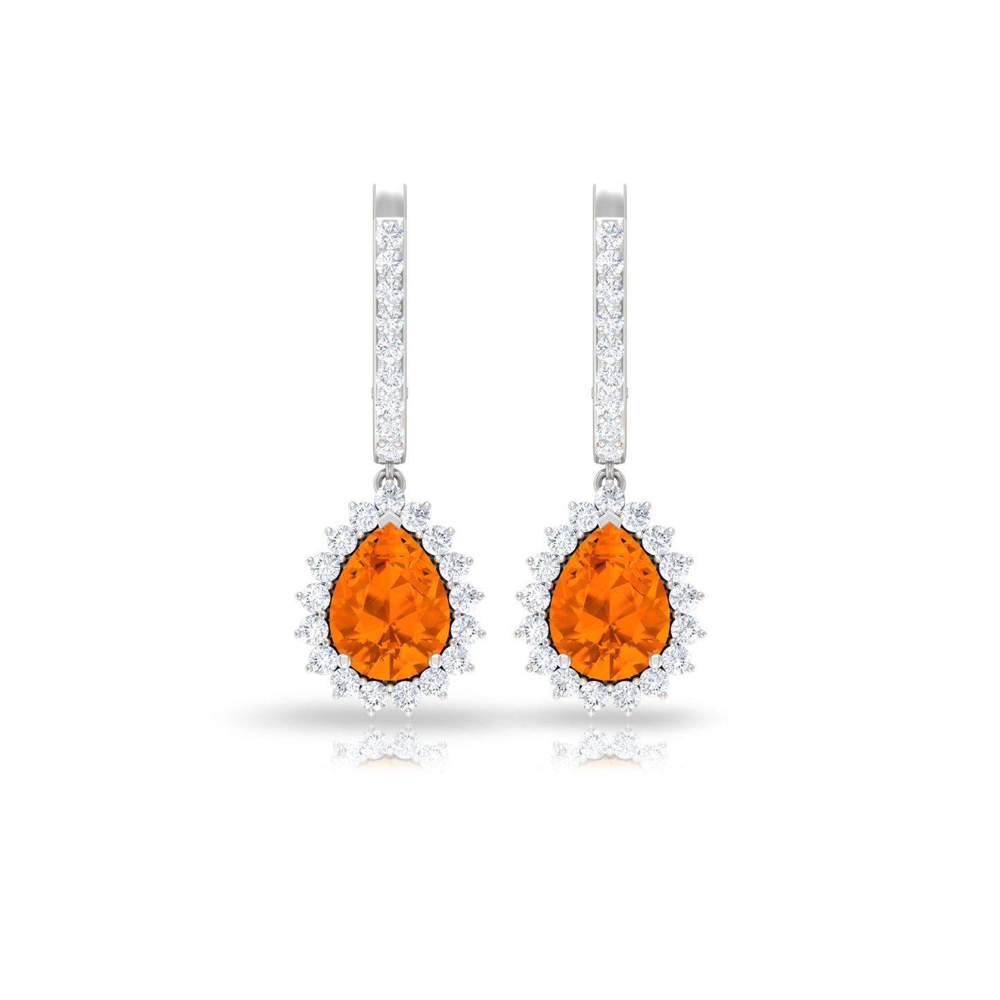 Certified Real 5X7mm Fire Opal Teardrop Bridal Earrings with Halo