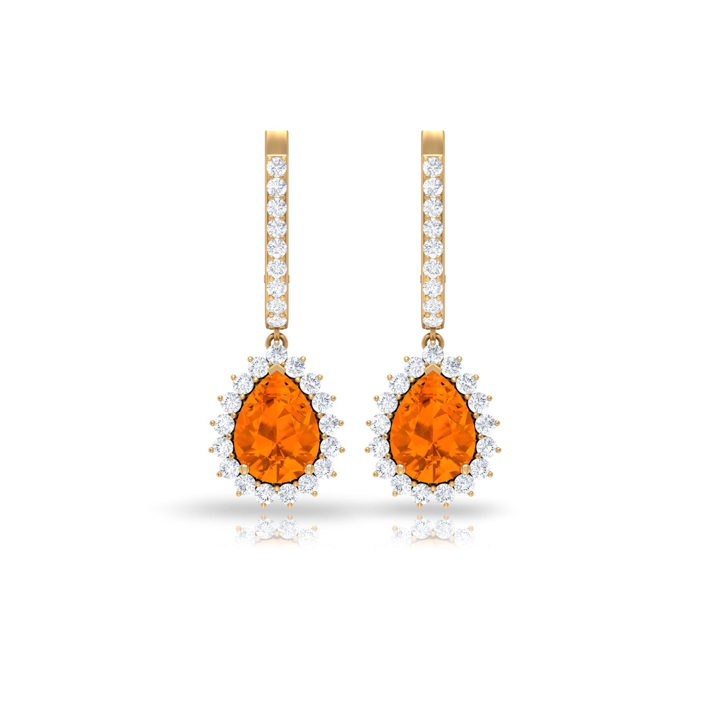 Certified Real 5X7mm Fire Opal Teardrop Bridal Earrings with Halo