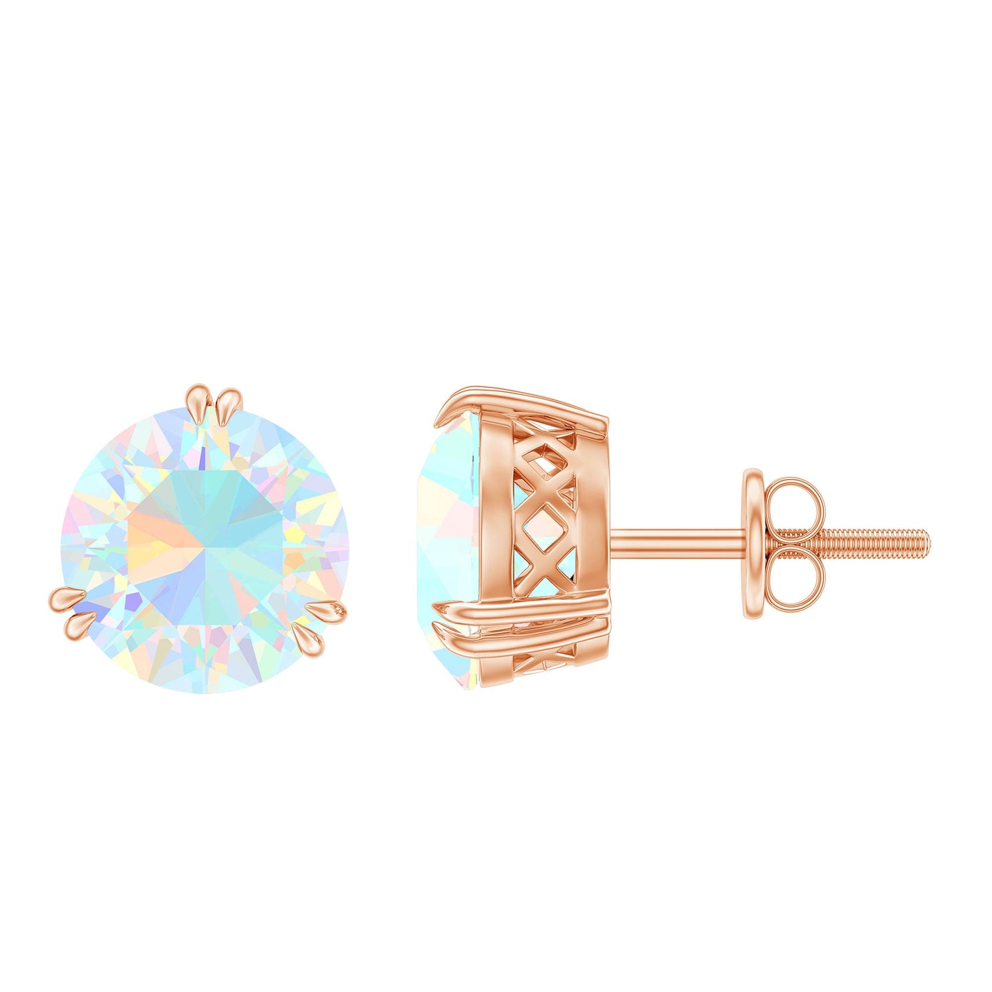 8MM Ethiopian Opal Solitaire Stud Earrings in Double Prong Setting