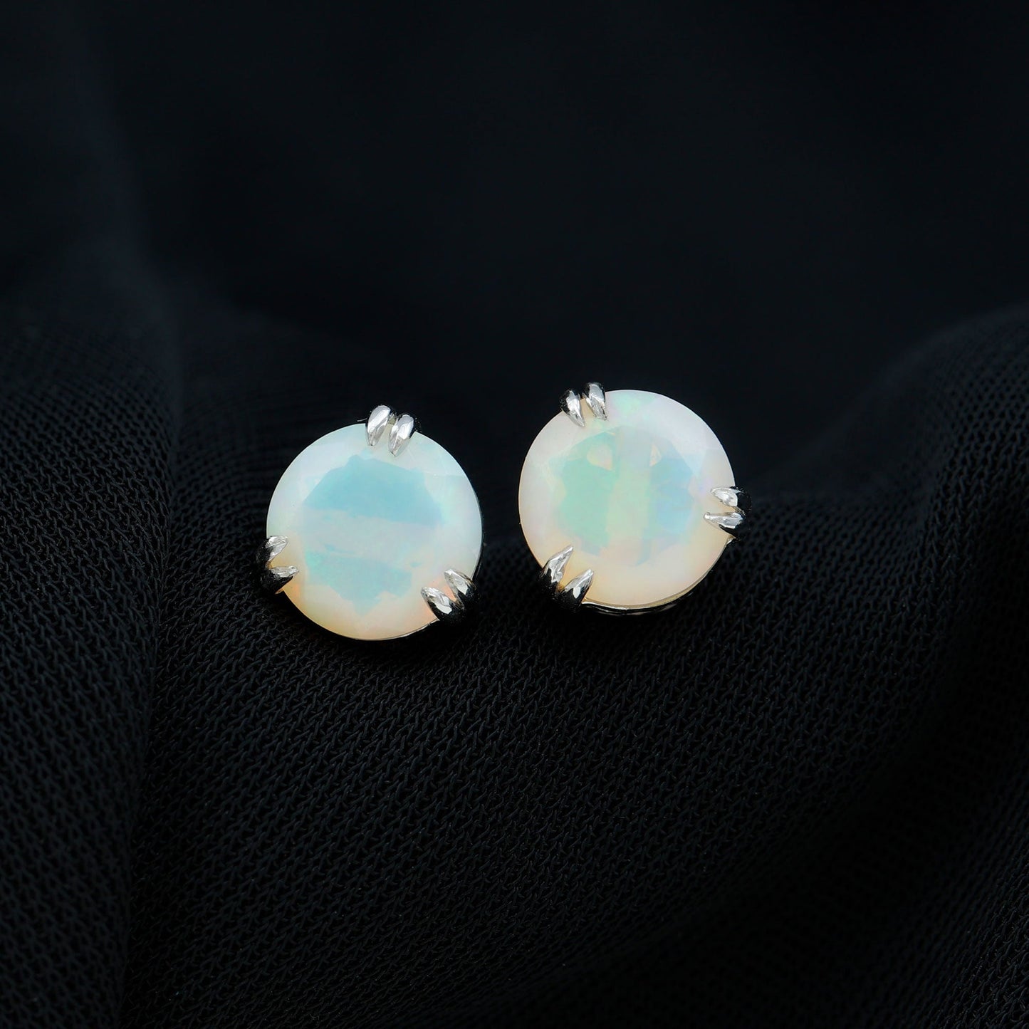 8MM Ethiopian Opal Solitaire Stud Earrings in Double Prong Setting