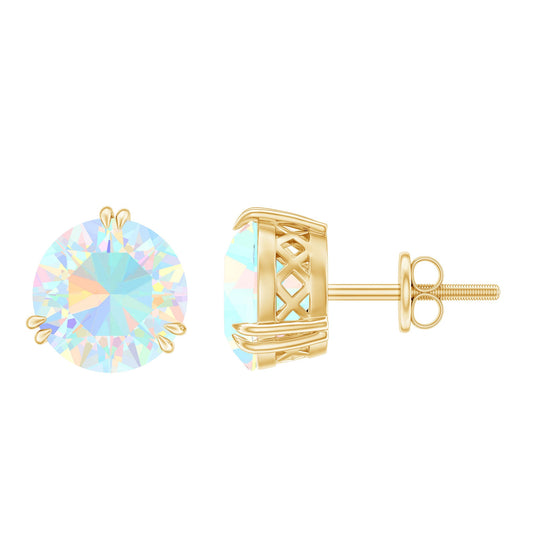 8MM Ethiopian Opal Solitaire Stud Earrings in Double Prong Setting