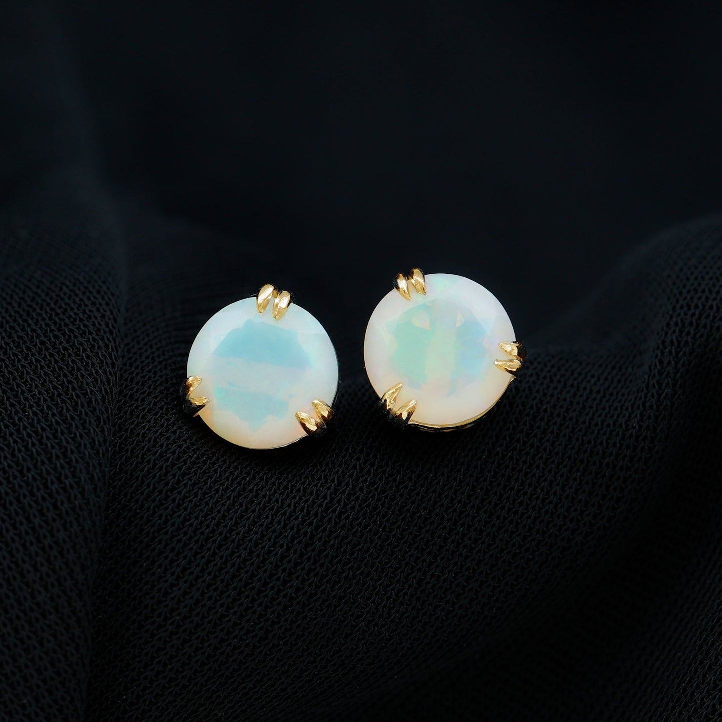 8MM Ethiopian Opal Solitaire Stud Earrings in Double Prong Setting