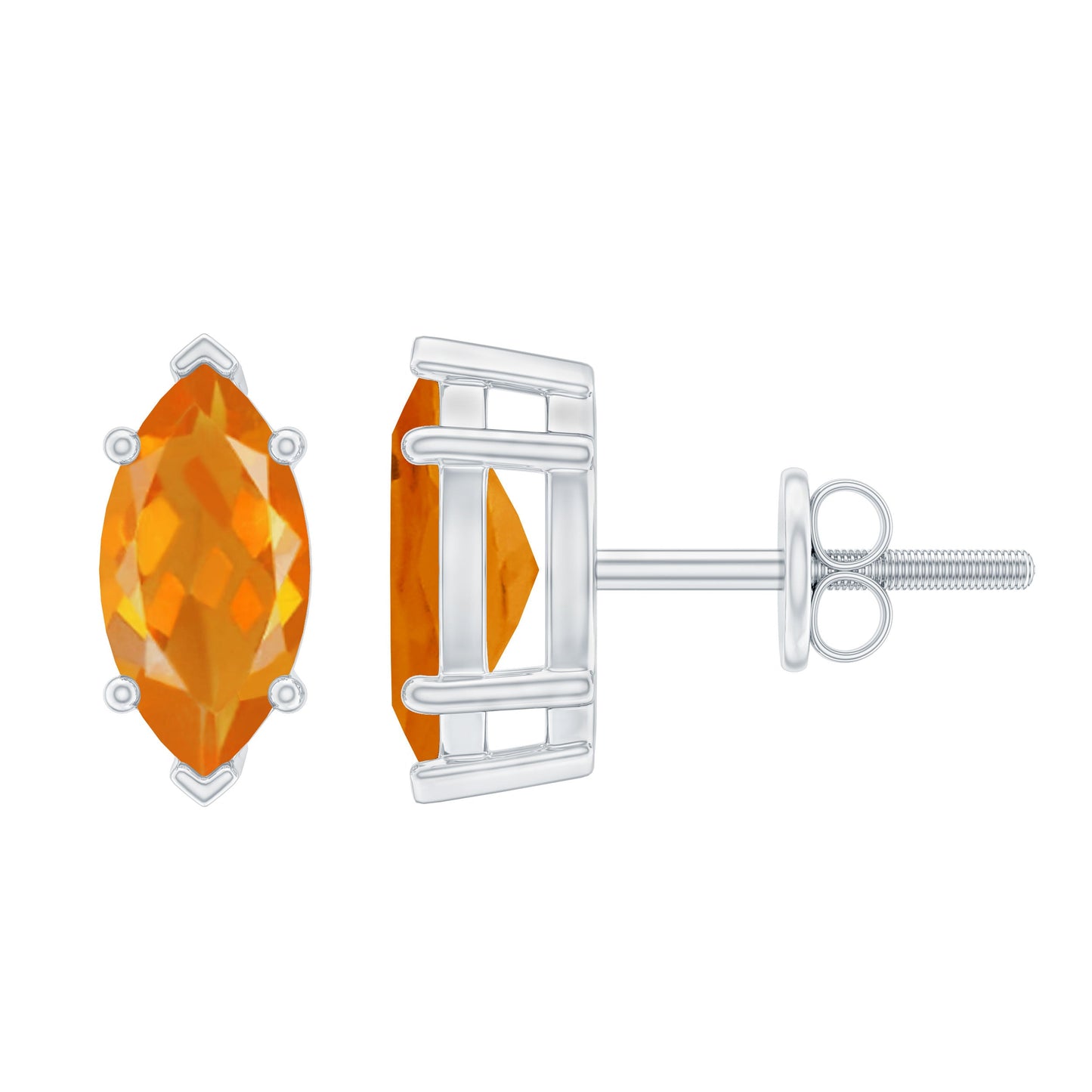 Natural Marquise Fire Opal Stud Earrings with Screw Back