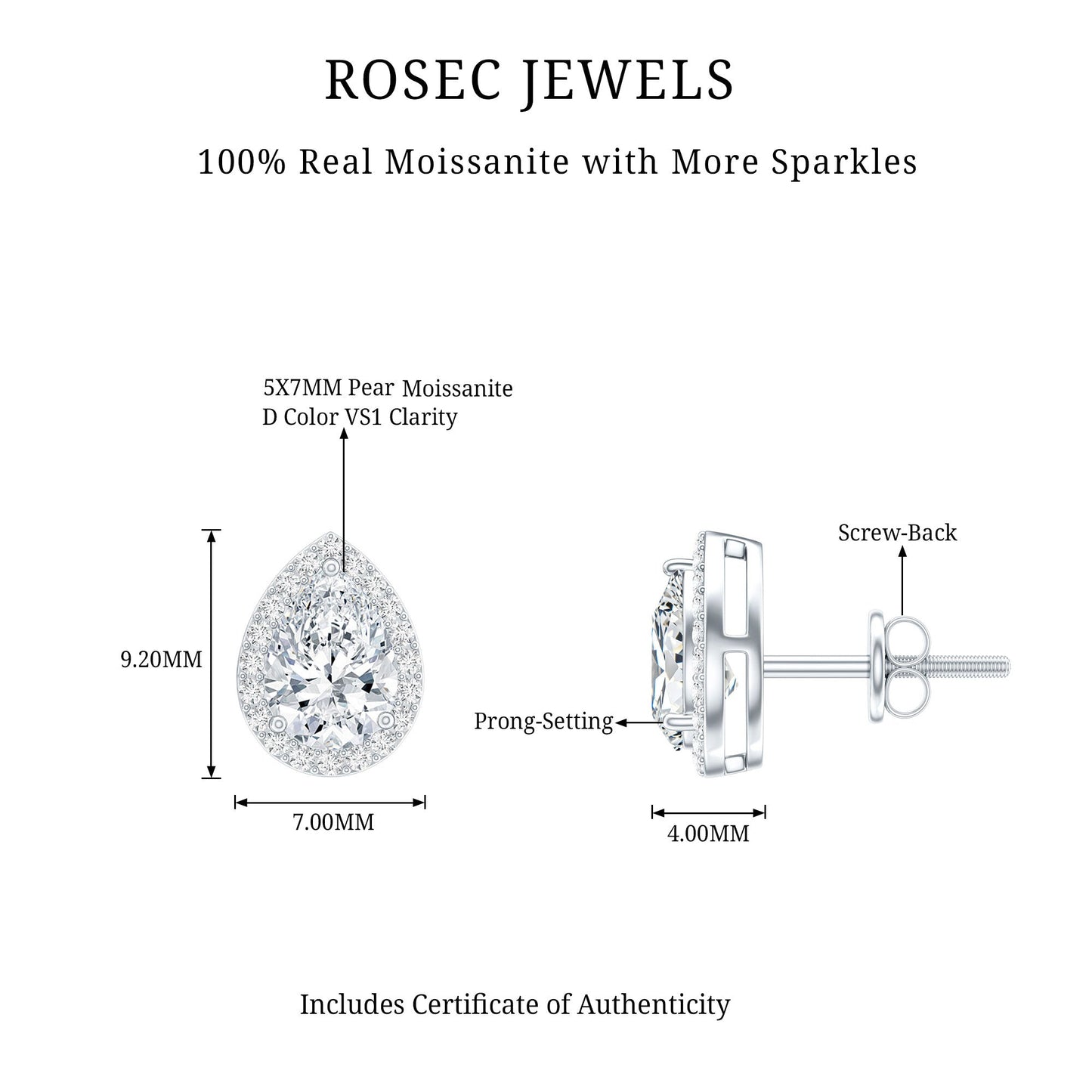 1.75 CT Classic Moissanite Teardrop Stud Earrings with Halo