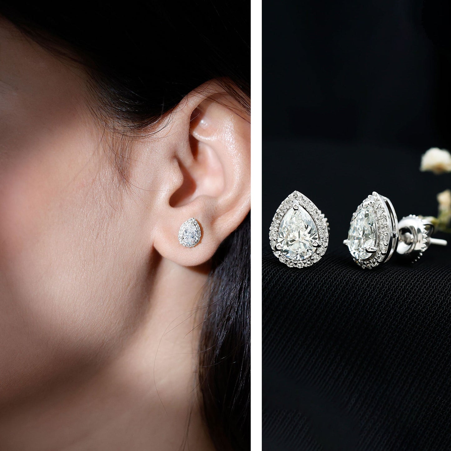 1.75 CT Classic Moissanite Teardrop Stud Earrings with Halo