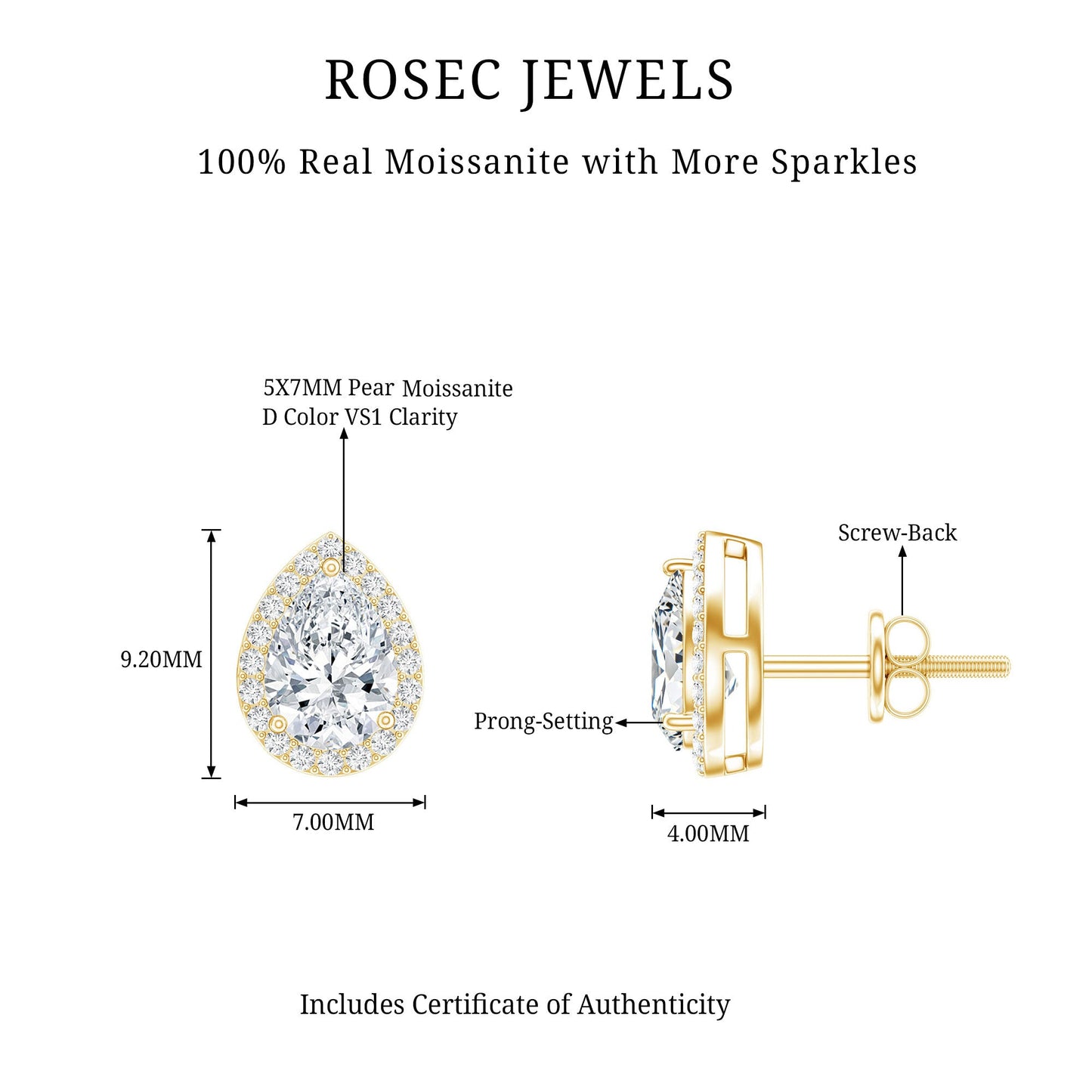 1.75 CT Classic Moissanite Teardrop Stud Earrings with Halo