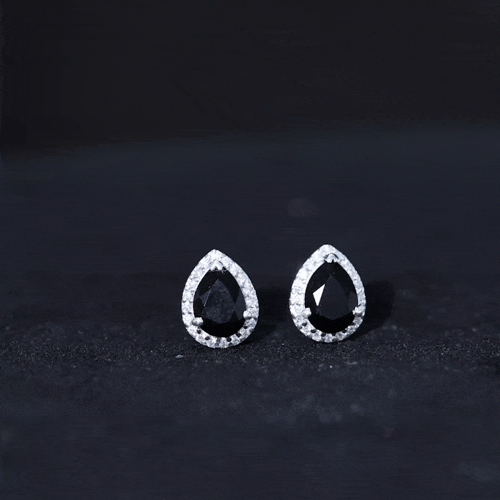 2 Carat Pear Cut Black Onyx and Moissanite Stud Earrings