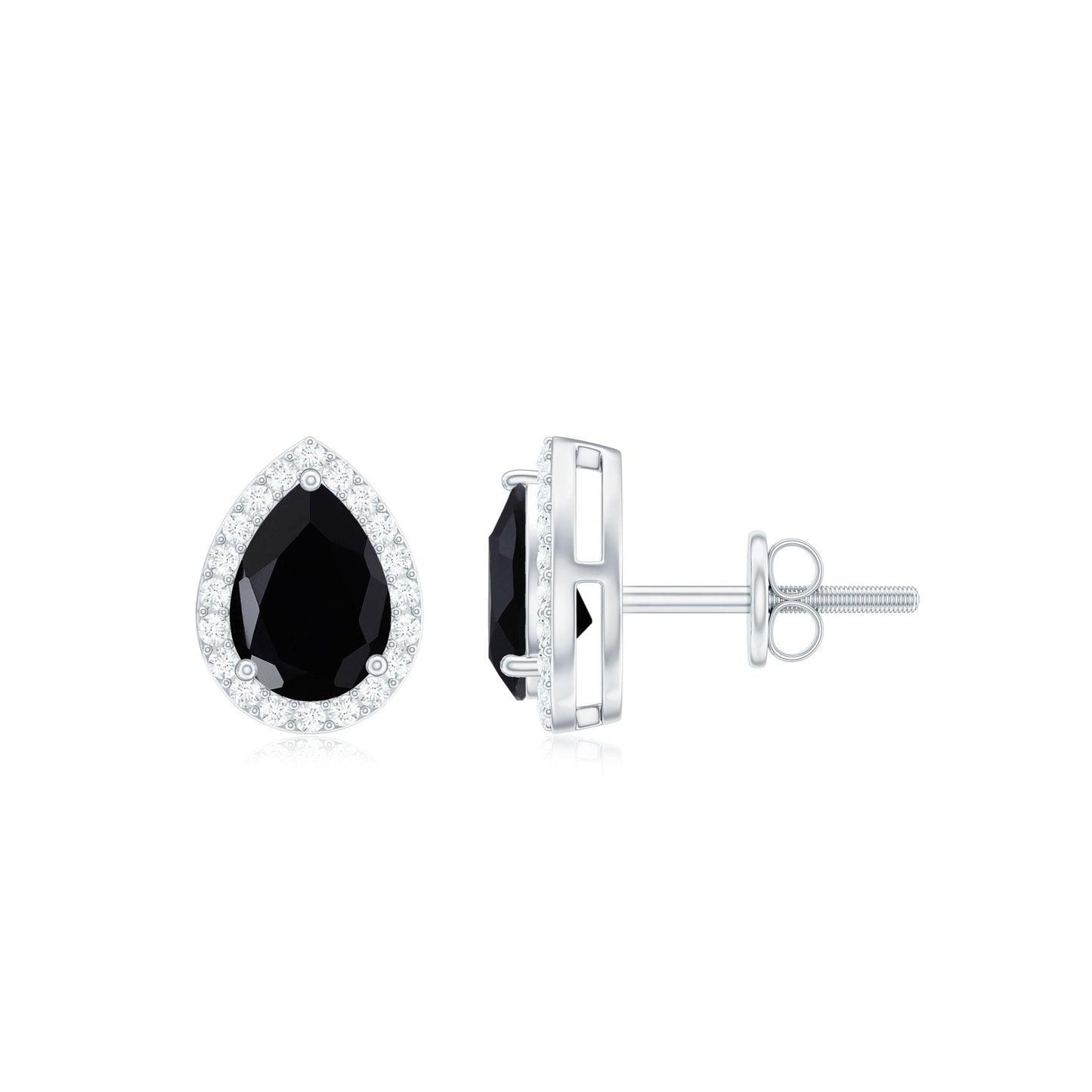 2 Carat Pear Cut Black Onyx and Moissanite Stud Earrings