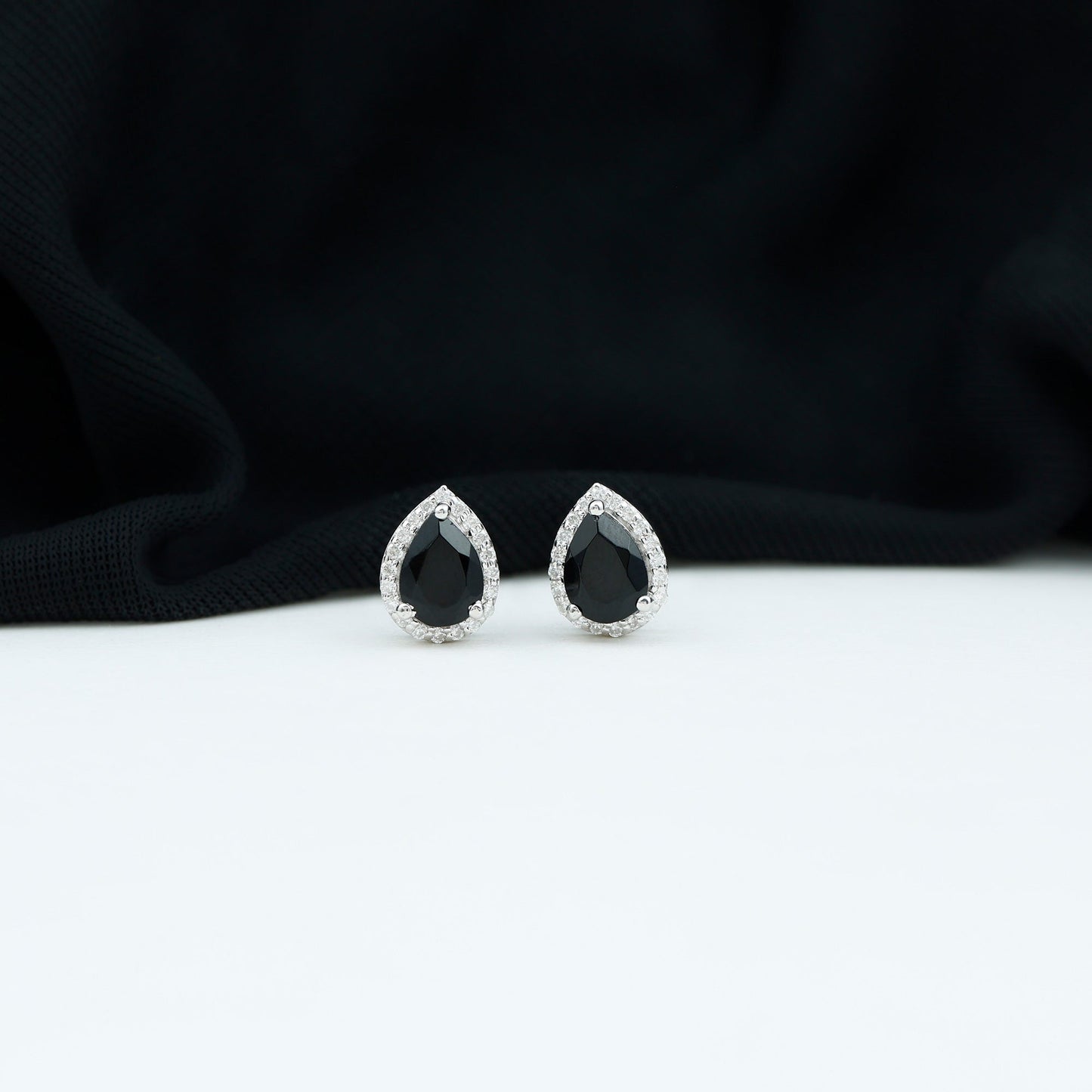 2 Carat Pear Cut Black Onyx and Moissanite Stud Earrings