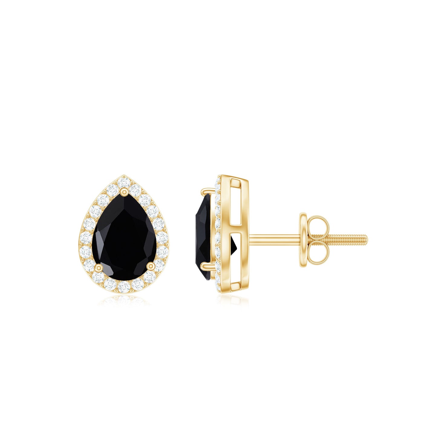 2 Carat Pear Cut Black Onyx and Moissanite Stud Earrings