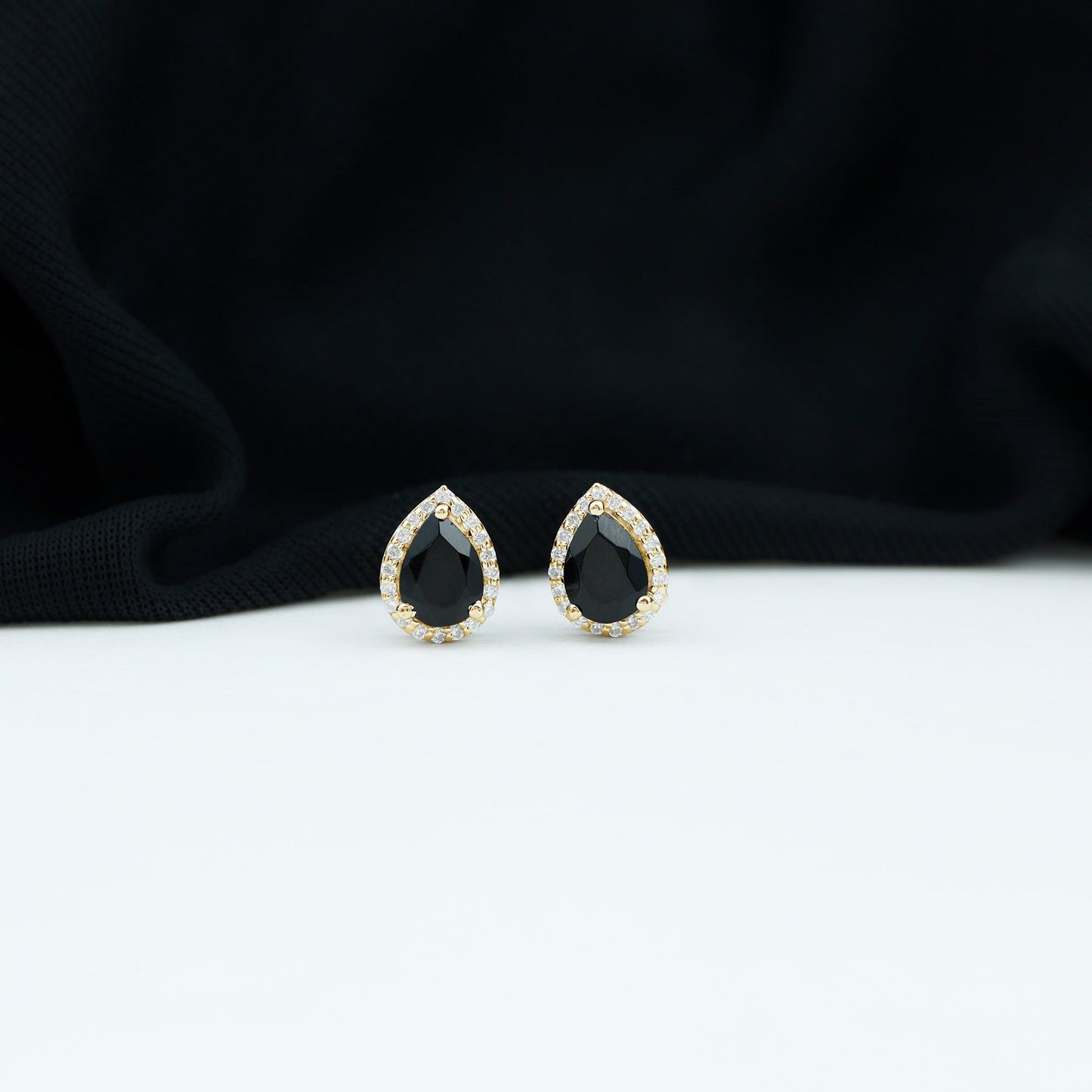 2 Carat Pear Cut Black Onyx and Moissanite Stud Earrings