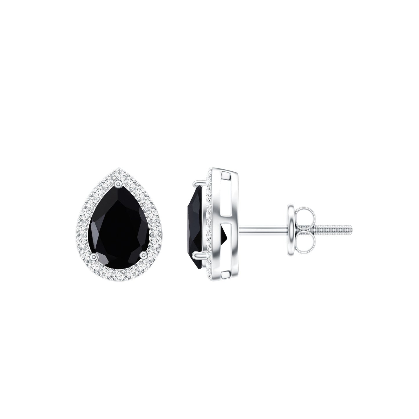 Natural 5X7 mm Pear Shape Black Spinel Earrings with Diamond Halo