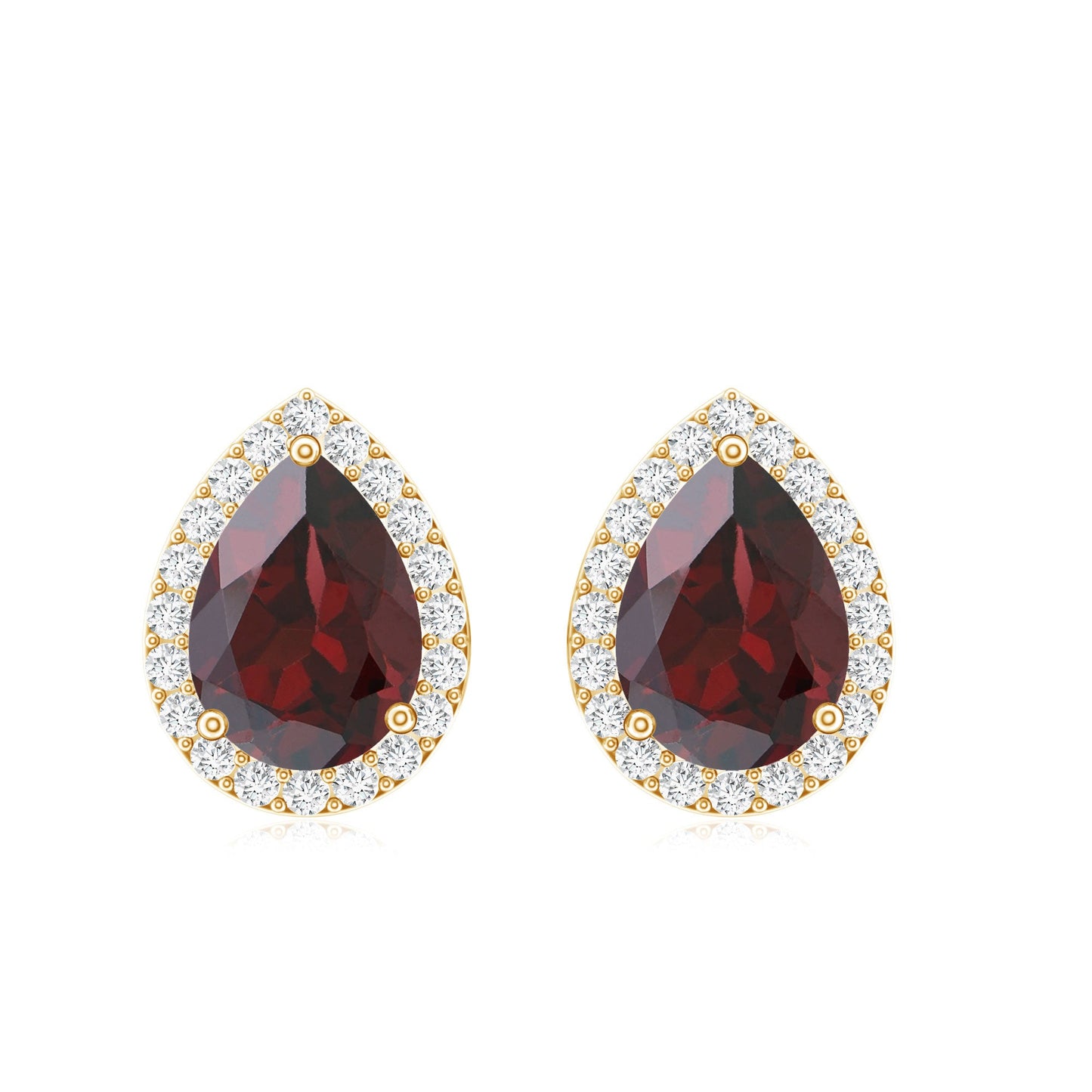 Natural 5X7MM Garnet Teardrop Stud Earrings with Diamond Halo