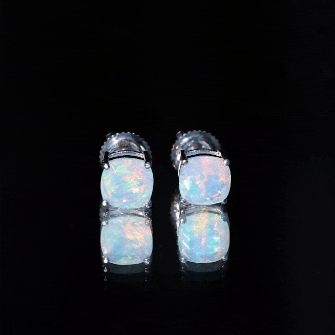 Natural Certified Cushion Cut Ethiopian Opal Stud Earrings For Women