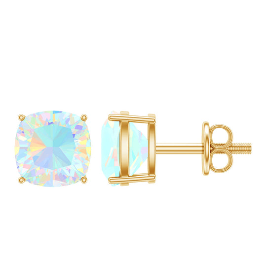 Natural Certified Cushion Cut Ethiopian Opal Stud Earrings For Women