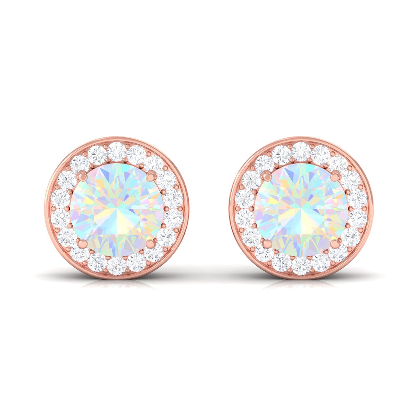 1.6 Carat Round Ethiopian Opal and Diamond Halo Stud Earrings