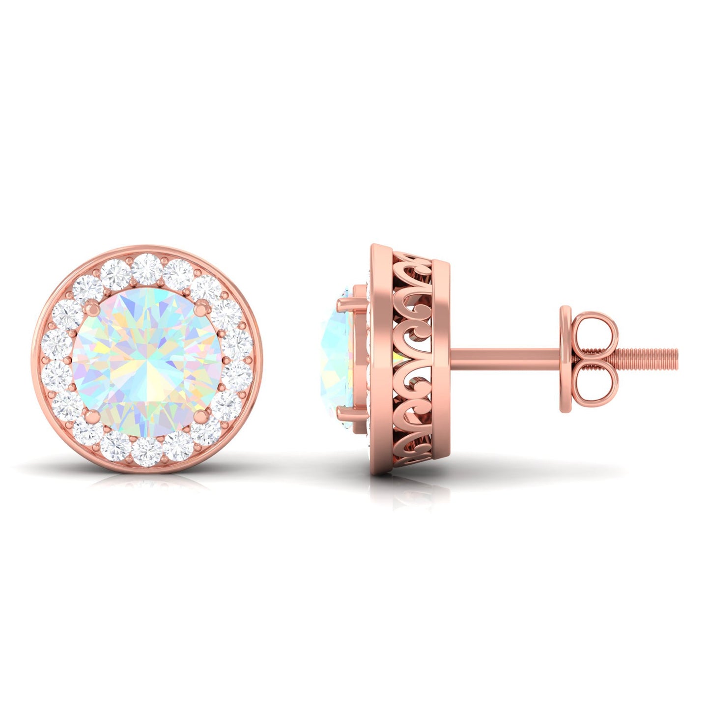 1.6 Carat Round Ethiopian Opal and Diamond Halo Stud Earrings