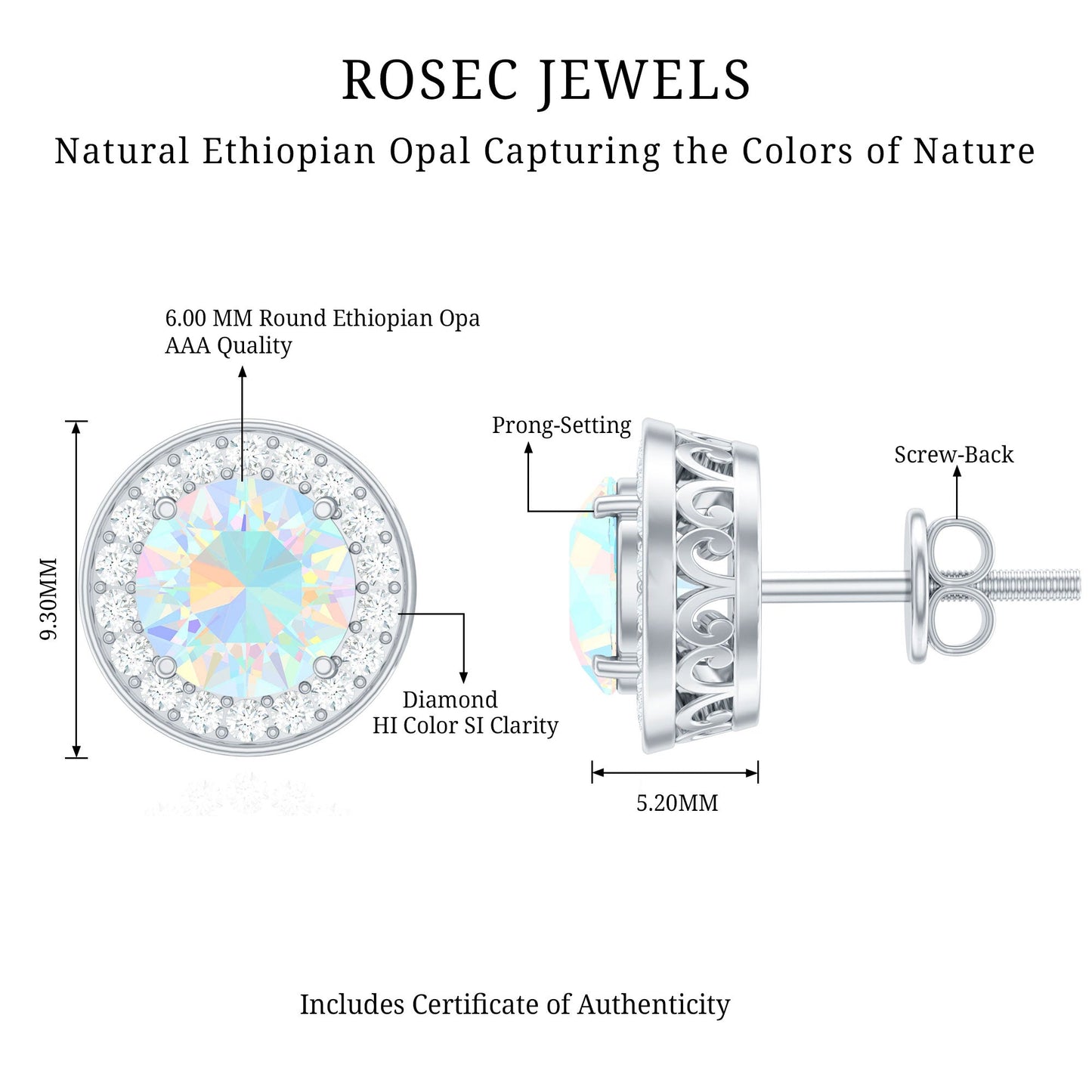 1.6 Carat Round Ethiopian Opal and Diamond Halo Stud Earrings
